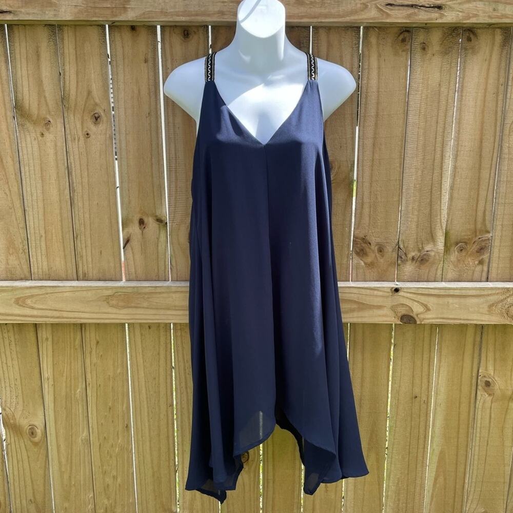 TOBI solid navy Asymmetrical sleeveless knee length dress